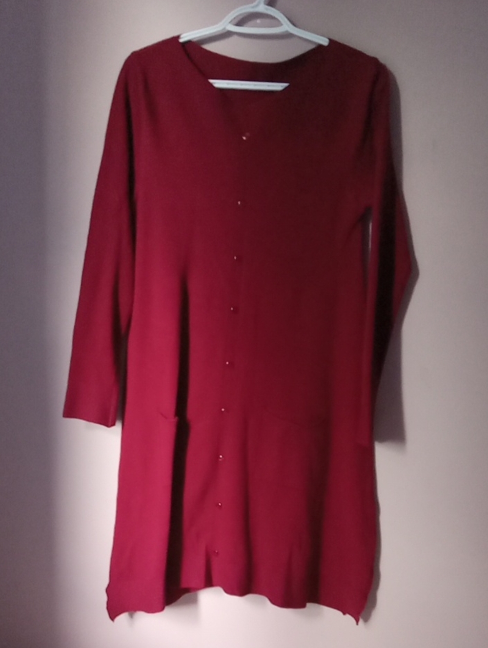 Women's Long Sleeve Button-Front Dress in Burgundy